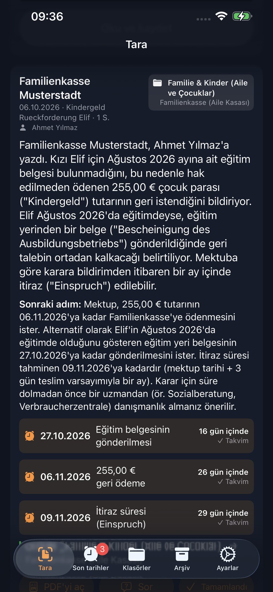 Erklärung eines Briefes auf Türkisch